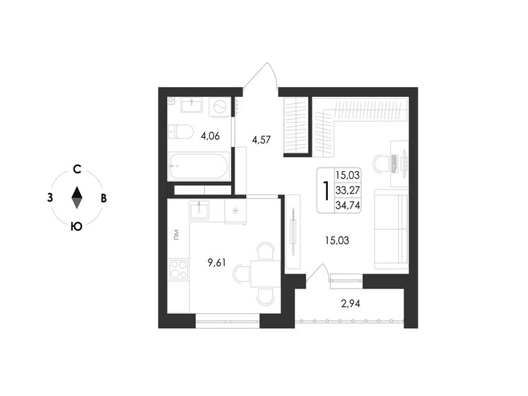 30,6 м², 1-комнатная квартира 3 100 000 ₽ - изображение 72