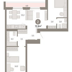 Квартира 72,8 м², 2-комнатная - изображение 3