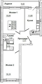 Квартира 66,1 м², 2-комнатная - изображение 1