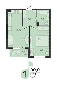 Квартира 39 м², 1-комнатная - изображение 1