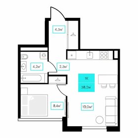Квартира 38,2 м², 1-комнатная - изображение 1