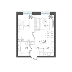 Квартира 44,3 м², 1-комнатная - изображение 2