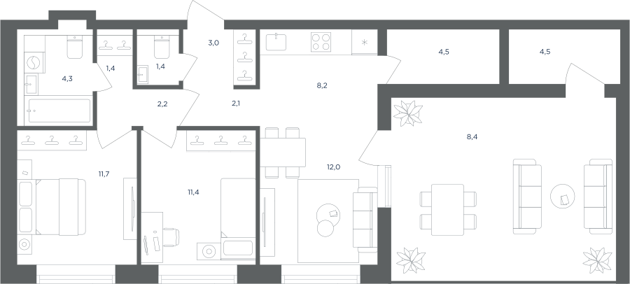 60,6 м², 3-комнатная квартира 12 095 457 ₽ - изображение 16