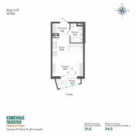 Квартира 34,5 м², студия - изображение 1