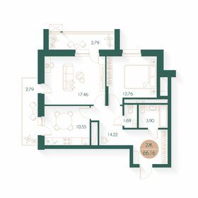 Квартира 66,2 м², 2-комнатная - изображение 1