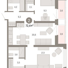 Квартира 72,4 м², 2-комнатная - изображение 3