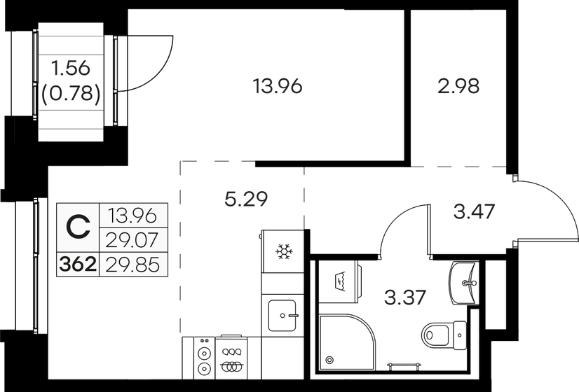 29,3 м², квартира-студия 4 717 646 ₽ - изображение 25
