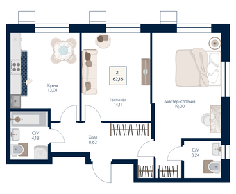 Квартира 62,2 м², 2-комнатная - изображение 1
