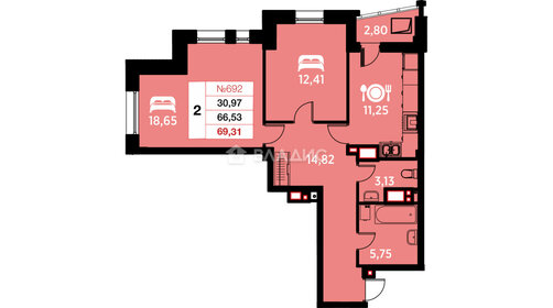 Квартира 69 м², 2-комнатная - изображение 1
