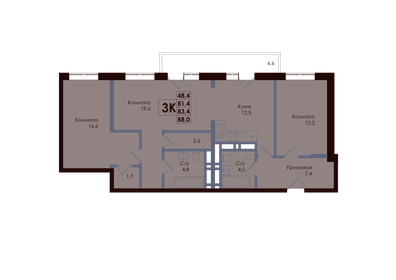 Квартира 83,4 м², 3-комнатная - изображение 1