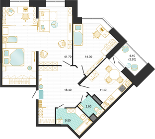 Квартира 96,3 м², 3-комнатная - изображение 1