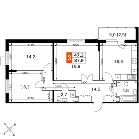 Квартира 86,9 м², 3-комнатная - изображение 1