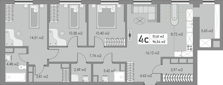 Квартира 96,5 м², 4-комнатная - изображение 1