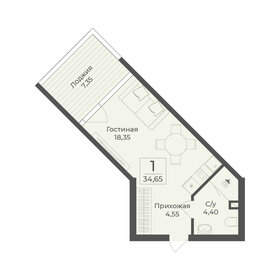 Квартира 34,7 м², 1-комнатные - изображение 1
