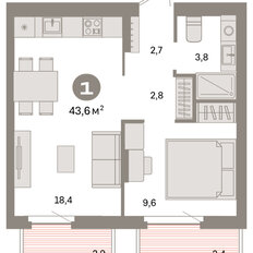 Квартира 43,6 м², 1-комнатная - изображение 3