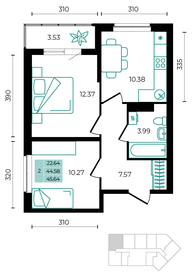 Квартира 45,6 м², 2-комнатная - изображение 1