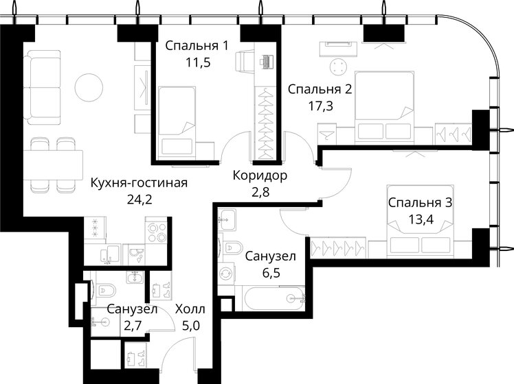 79 м², 4-комнатная квартира 30 900 000 ₽ - изображение 118
