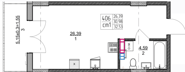 Квартира 31,7 м², 1-комнатная - изображение 1