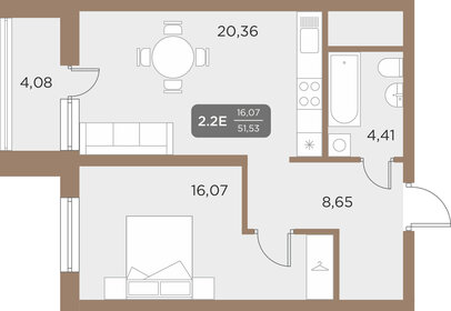 Квартира 51,5 м², 2-комнатная - изображение 1