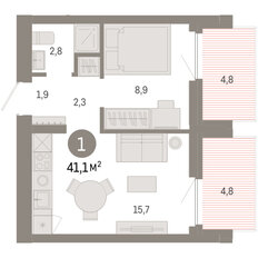 Квартира 41,1 м², 1-комнатная - изображение 3