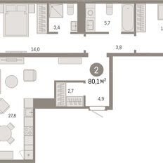 Квартира 80,1 м², 2-комнатная - изображение 3
