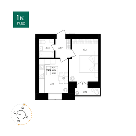 Квартира 37,5 м², 1-комнатная - изображение 1