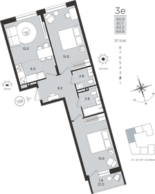 Квартира 63,3 м², 3-комнатная - изображение 1