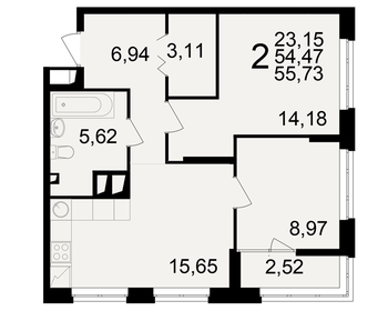 Квартира 55,7 м², 2-комнатная - изображение 1