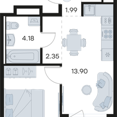 Квартира 35,5 м², 1-комнатная - изображение 3