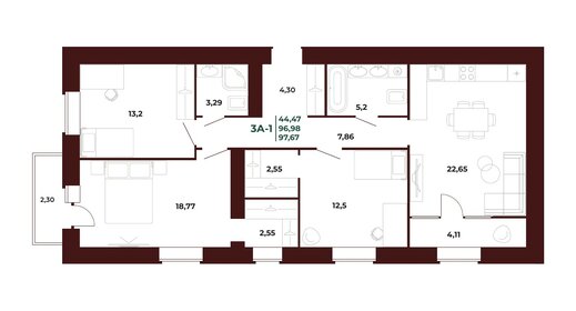 Квартира 97,7 м², 3-комнатная - изображение 1