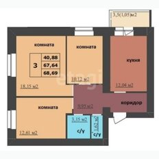 Квартира 68,7 м², 3-комнатная - изображение 2