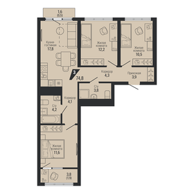 Квартира 74,3 м², 3-комнатная - изображение 1