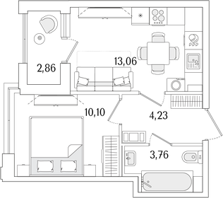 Квартира 32,6 м², 1-комнатная - изображение 1