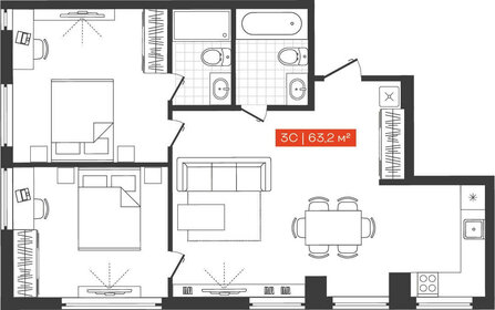 Квартира 63,2 м², 3-комнатные - изображение 1