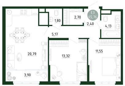 Квартира 65,8 м², 2-комнатная - изображение 1