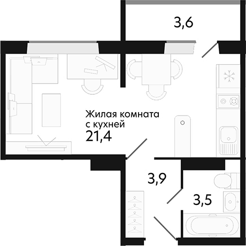 34,7 м², 1-комнатная квартира 5 500 000 ₽ - изображение 27