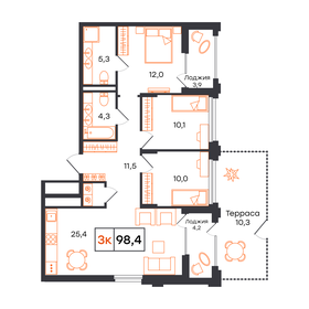 Квартира 98,4 м², 3-комнатная - изображение 1