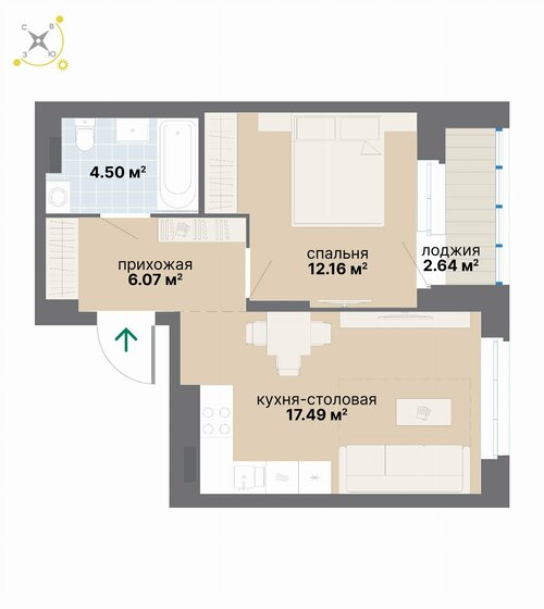 44 м², 1-комнатная квартира 7 094 930 ₽ - изображение 11