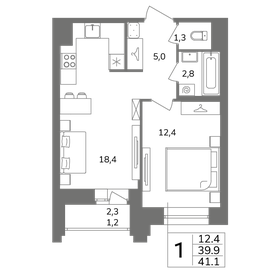 Квартира 41,1 м², 1-комнатная - изображение 1