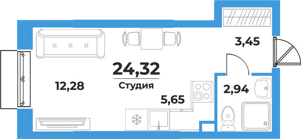 Квартира 24,3 м², студия - изображение 1