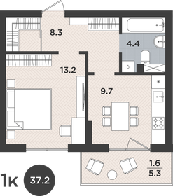 Квартира 37,2 м², 1-комнатная - изображение 1