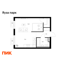 Квартира 33,9 м², 1-комнатная - изображение 1