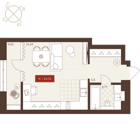 Квартира 35 м², 1-комнатная - изображение 1