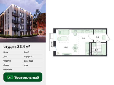 Квартира 33,4 м², студия - изображение 1