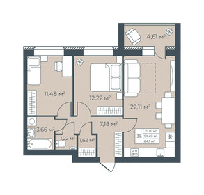 Квартира 64,1 м², 3-комнатная - изображение 1