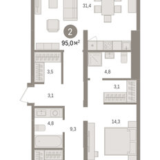 Квартира 95 м², 2-комнатная - изображение 3