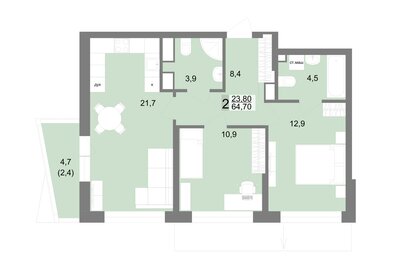Квартира 64,7 м², 2-комнатная - изображение 1