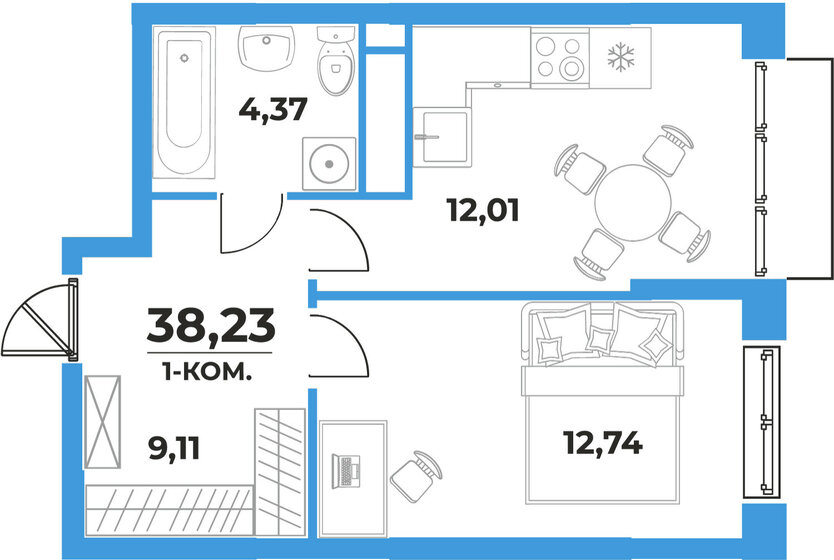 38,9 м², 1-комнатная квартира 5 865 600 ₽ - изображение 7