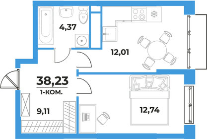 Квартира 38,2 м², 1-комнатная - изображение 1