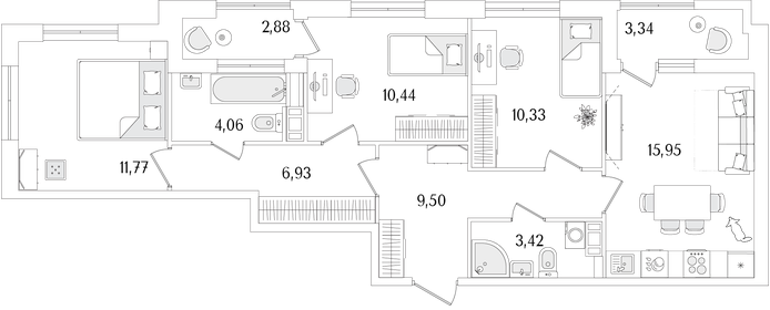 Квартира 75,5 м², 3-комнатная - изображение 1